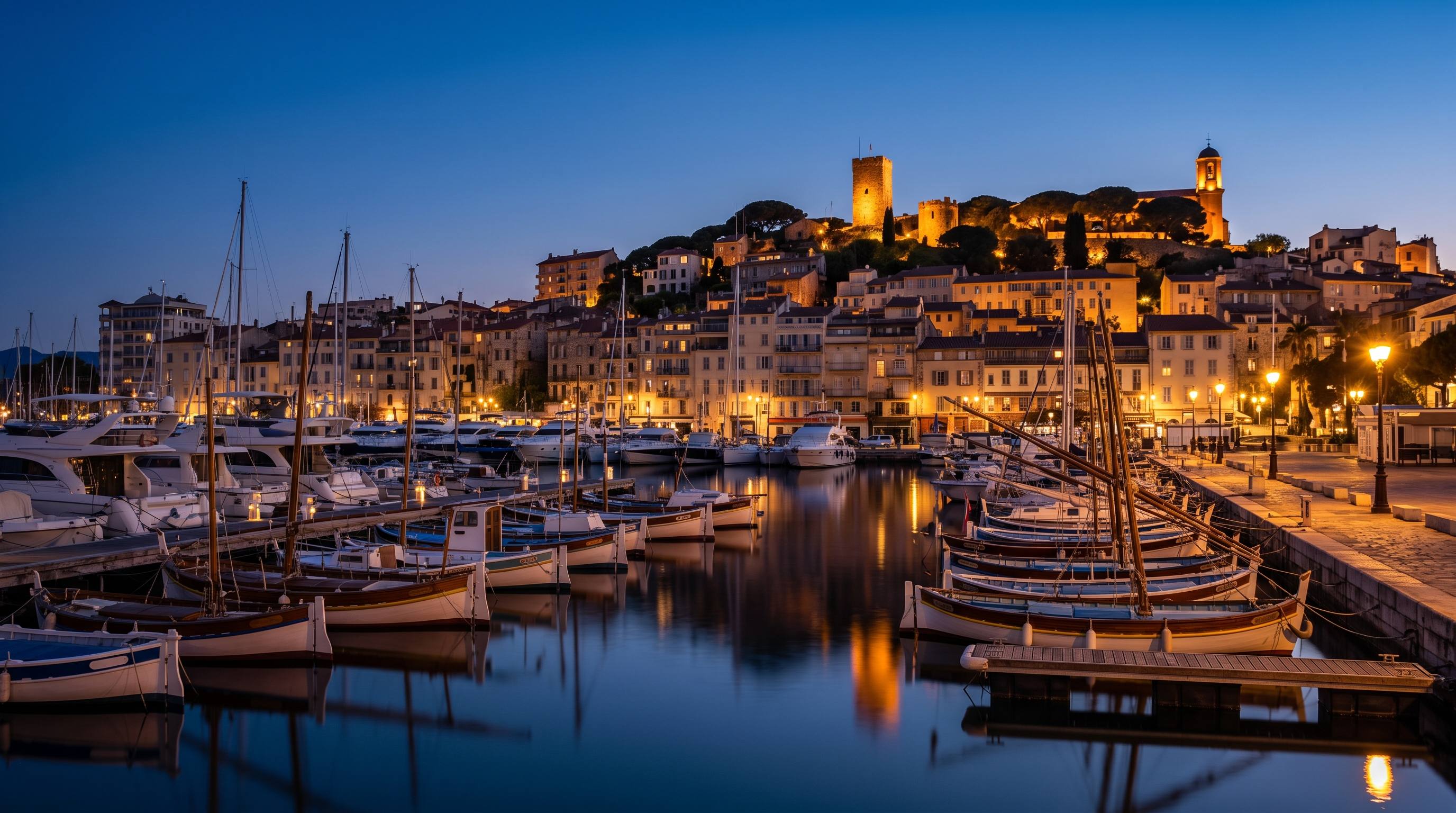 Le Vieux-Port de Cannes de nuit